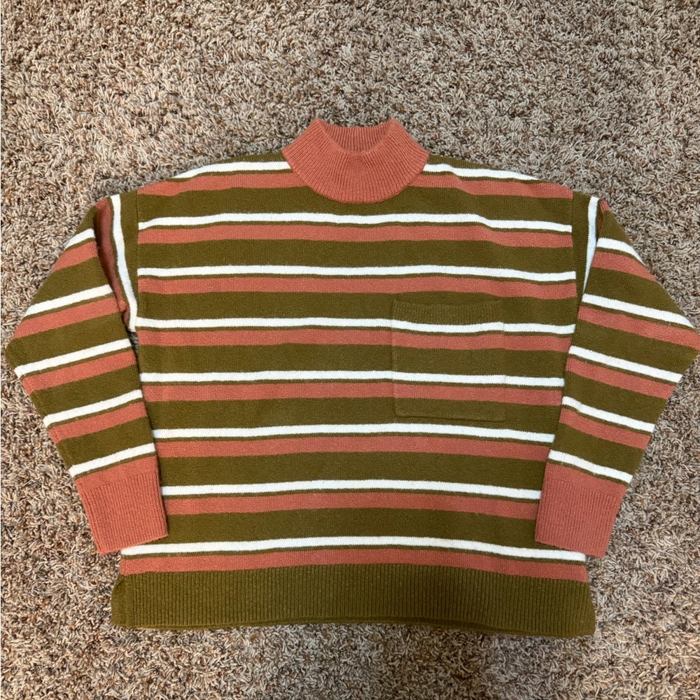 Madewell Women's Turtleneck Sweater - Olive and Pink Stripes